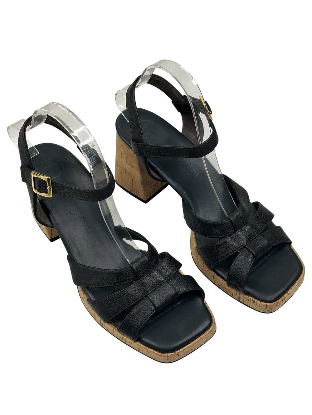Paul Green Tina Black Leather Slingback Heel Sandal Womens US 10 UK 7.5 New $429